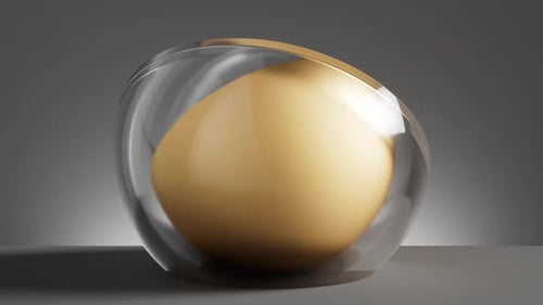 Goldene Kugel als Herzstück der modernen abstrakten Skulptur, dynamische Bewegung