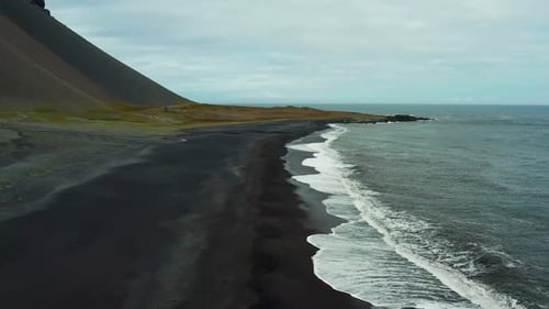 Aerial view of black sand beach, Iceland.
