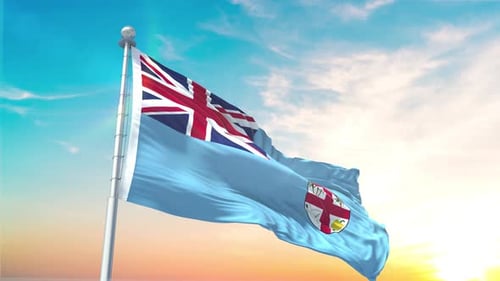 Fiji National Flag Waving in Realistic 3D Animation