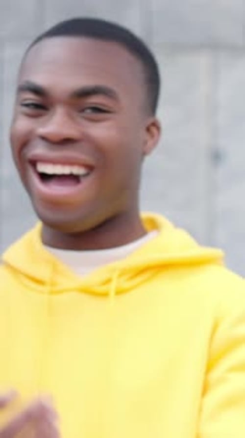 Happy Friends Laughing Standing in the Street