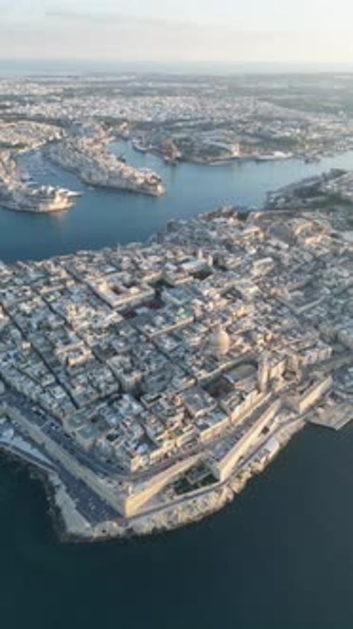Aerial Skyline of Valletta City, St Pauls Cathedral and Manoel Island in Malta
