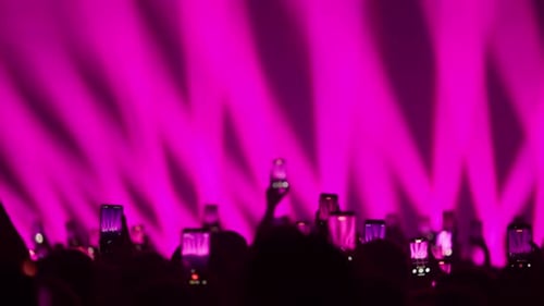 Excited Crowd Holding Phones at Concert With Lighting