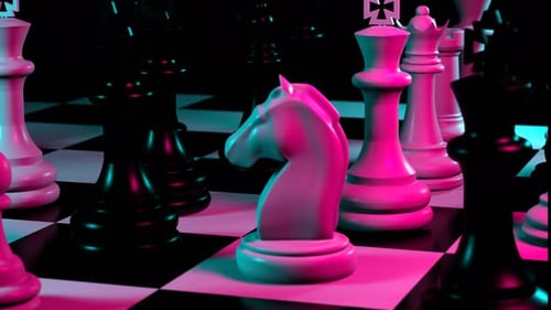 Strategic Chess Pieces with Vibrant Neon Illumination