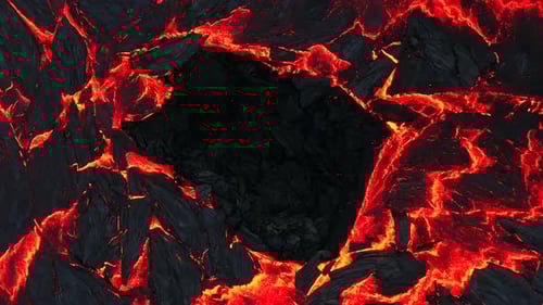 Fresh hot lava stream flowing slow, magnificent Icelandic eruption closeup