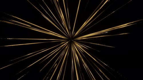 Golden particles bursting outward in space. 3d loop animation 4k