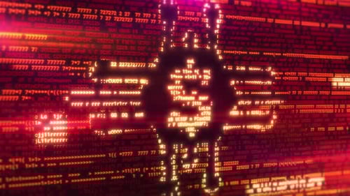 Glowing Dollar Sign Emerging From Computer Code in Red and Orange