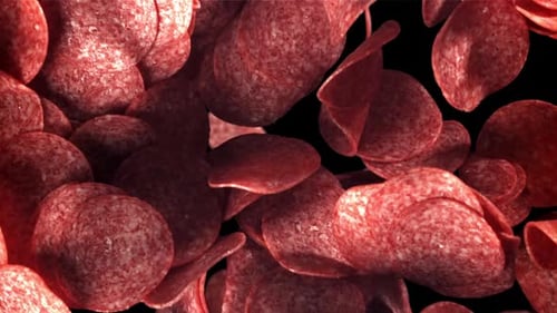 Sliced Salami Flies Up and Falls Down Filmed on a Highspeed Camera at 1000 Fps