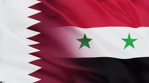 Waving Flags of Qatar and Syria Transition
