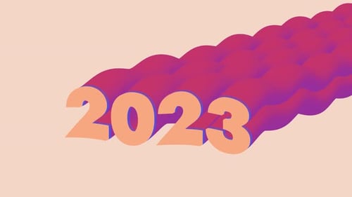 Floating inscription 2023, looped New Year 3d animation.