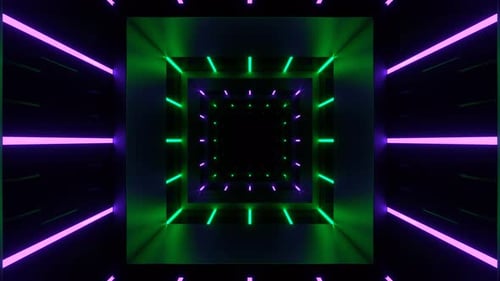 Square Tunnel With Purple And Turquoise Neon Lines Background Vj Loop In 4K