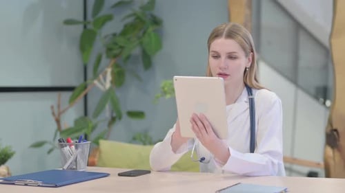 Doctor Browsing Tablet in Clinic