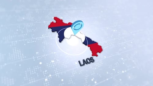 Animated Laos Map with Flag and Location Pointer