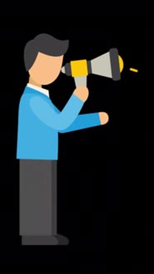 Animated Man with Megaphone Announcing in Flat Design