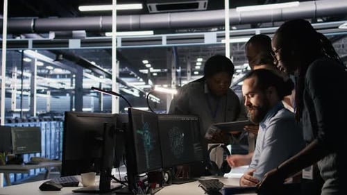 Admins Doing Brainstorming in Server Hub Reviewing Machine Learning Code