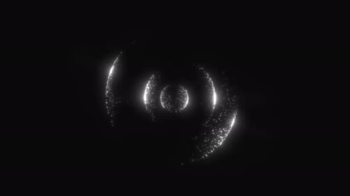 Minimalistic monochrome glowing sphere with layered particle structures forming a radiant energy