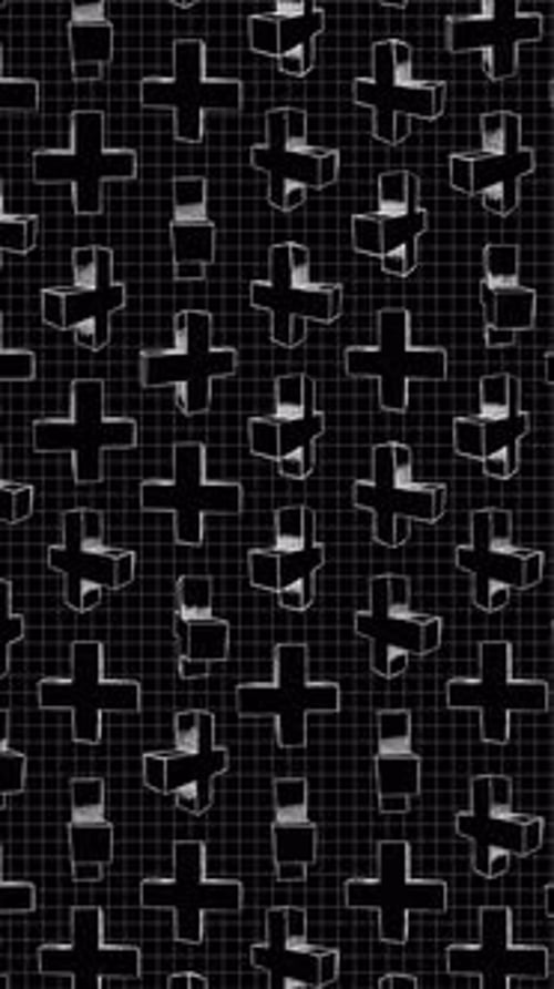 Hand-Drawn Rotating 3D Plus Signs on Geometric Grid