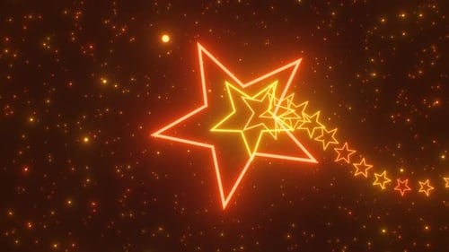 Spinning Golden Stars Roller Coaster Endless Neon Glow Space Tunnel - 4K