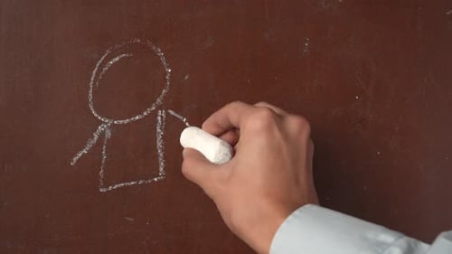 Hand Drawing Chalk Stick Figure Family on Surface