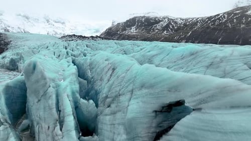 Svinafellsjokull Glacier And Mountain In Iceland - Aerial Drone Shot