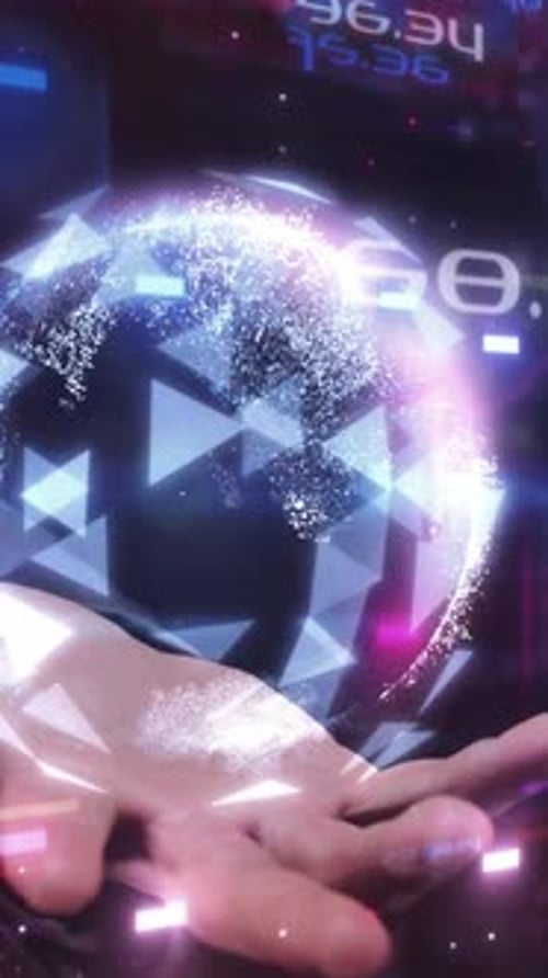 Abstract Futuristic Hand Holding Digital Data Globe