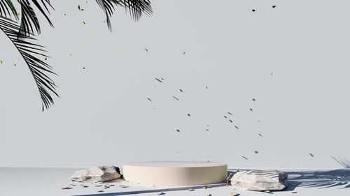 Minimalist Pedestal with Palm Leaves and Confetti