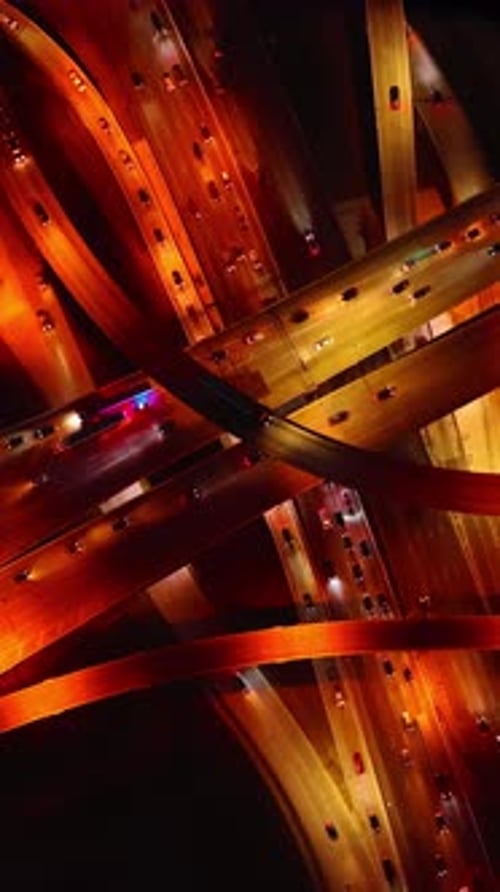 Bright illumination of roads in the downtown of Dallas, Texas, USA.