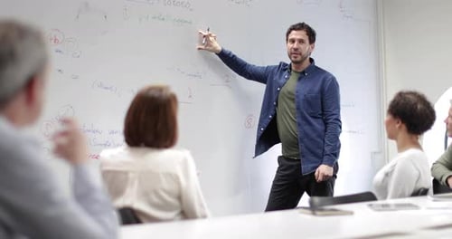 Lehrer nutzt Whiteboard im Erwachsenenbildungskurs