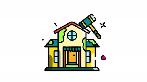 Cartoon House Renovation with Paint Roller Animation