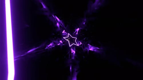 Purple And Yellow Fast Fantastic Metal Tunnel With Neon Stars Background Vj Loop In 4K