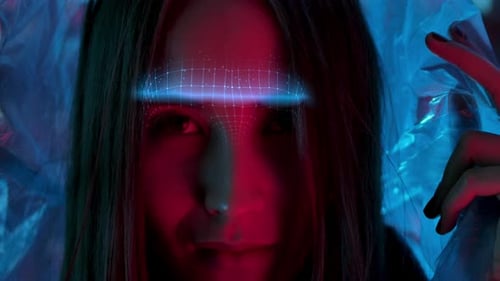 Woman's Face Scanned with Computer Generated Grid