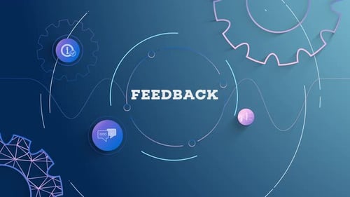 Infografik Feedback Blauer Hintergrund mit Schleife