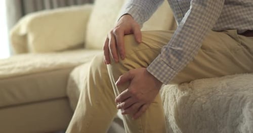 Senior European Man Suffers From Painful Severe Knee Joint Pain Could Not Walk Illness Cramps