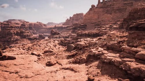 Vast Geological Vista Sunlit Canyon Showcasing Sedimentary Formations and Mesas