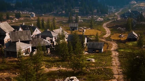 Serene Old Village in Mountainous Green Landscape