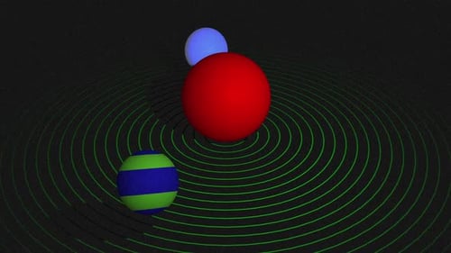 Abstract Orbiting Spheres Animation with Concentric Green Circles