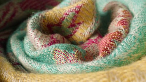 Close-up Shot of Colorful Patterned Weaved Fabric Texture