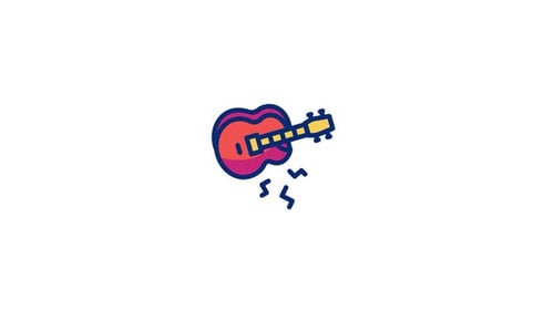 Animated Music Guitar Icon with Floating Notes
