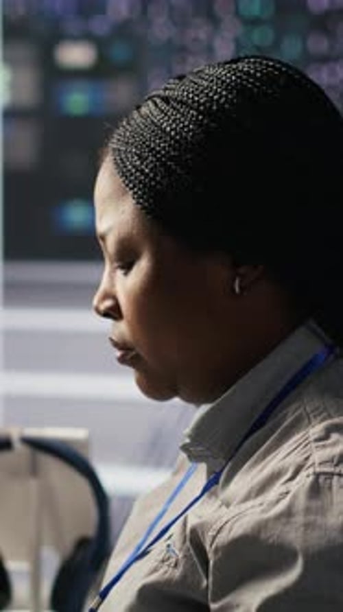 Vertical Video Data Center System Administrator Using PC to Monitor Neural Networks