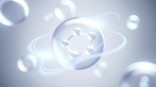 Clean Modern Science Animation with Flowing Bubbles and Molecule