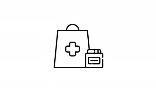 Animated Line Art Medical Bag and Medicine Bottle Icon