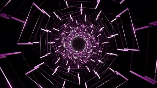 Purple spiral tunnel of abstract edges flickers to a musical rhythm vj loop 3d render. Dj disco