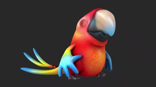 Fun 3d cartoon parrot waving (with alpha channel)