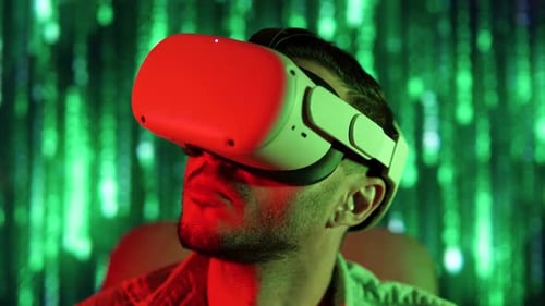 Man Wearing Virtual Reality Headset Close Up