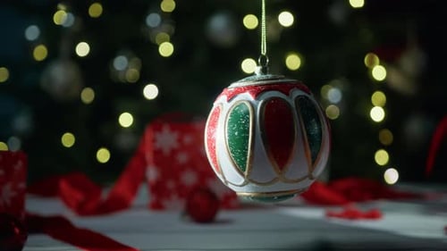 Festive Christmas Ornament with Gifts and Tree
