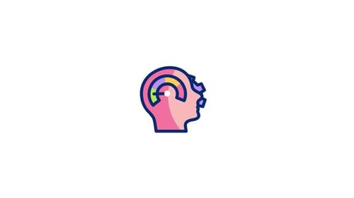 Flat Design Human Head Icon with Thinking Gauge Animation