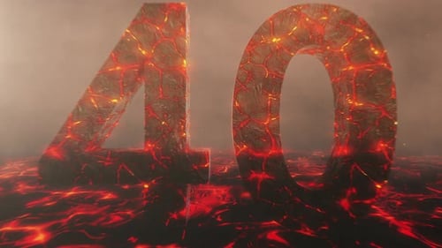 Lava Themed Hot Burning Number 40 Over a Volcanic Molten River