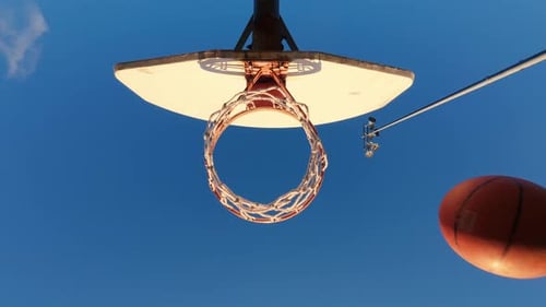 Precise Basketball Shot Hitting The Hoop With A Perfect Net Reaction