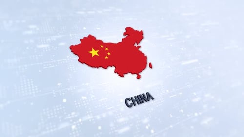 Animated 3D China Map and Flag on Digital Background