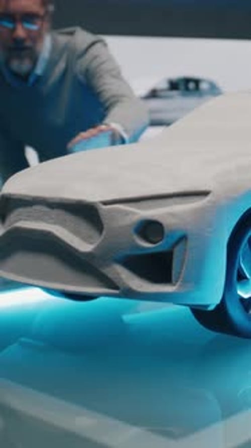 Experienced Designers Discuss the Car Design Infront of a Rake Sculpt Prototype