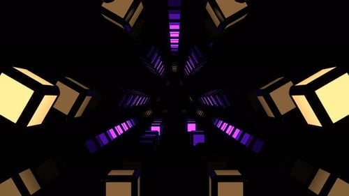 Purple And Yellow Movement Of Neon Energy Along The Abstract Corridor Background Vj Loop In 4K